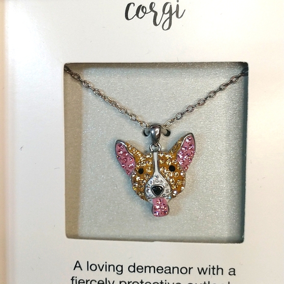 unbranded Jewelry - Corgi NWT silvertone necklace. Pink, white,& tan rhinestones. J1